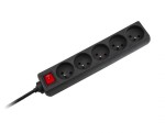 Przedłużacz sieciowy Rebel czarny 5 gniazd z przełącznikiem, 1,5m
